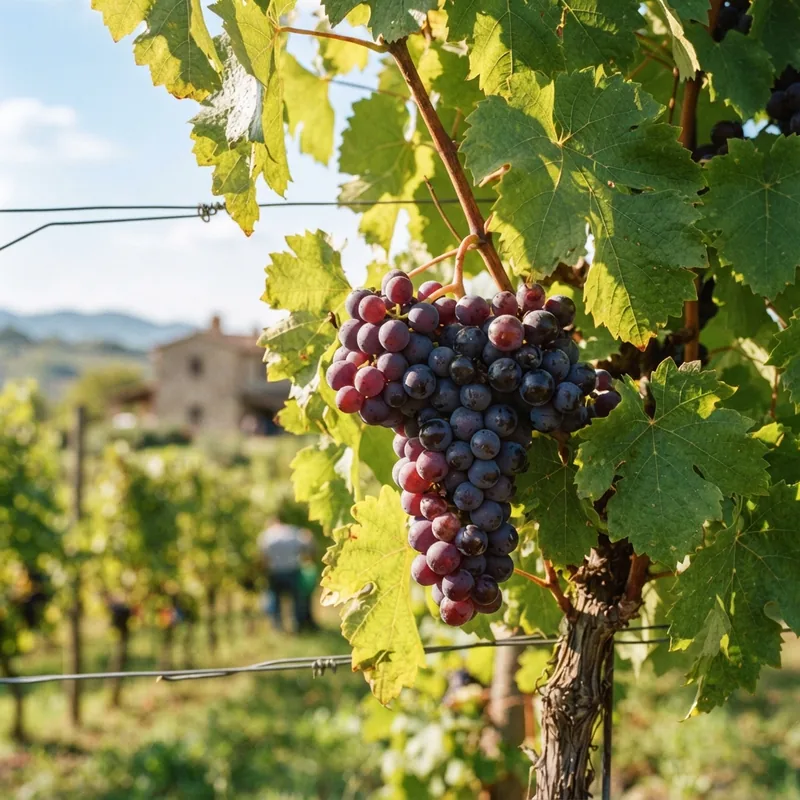 Sunlight filtering through vibrant grape bunches on the vine at Stellar Vineyard
